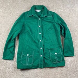Vintage 70s NPC Fashions Emerald Green Collared Button Up Shirt with Pockets